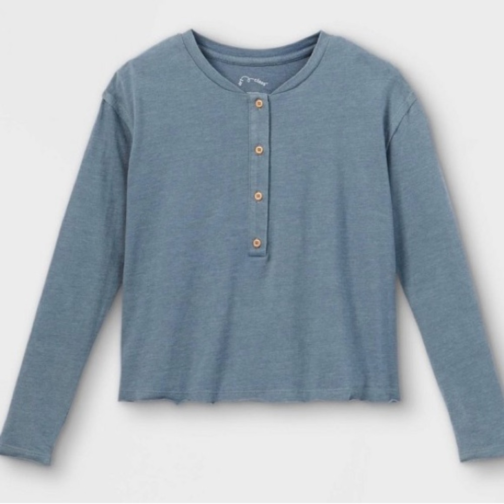 Art Class Girls Blue Button Down Henley Shirt Size Large (10/12) NEW